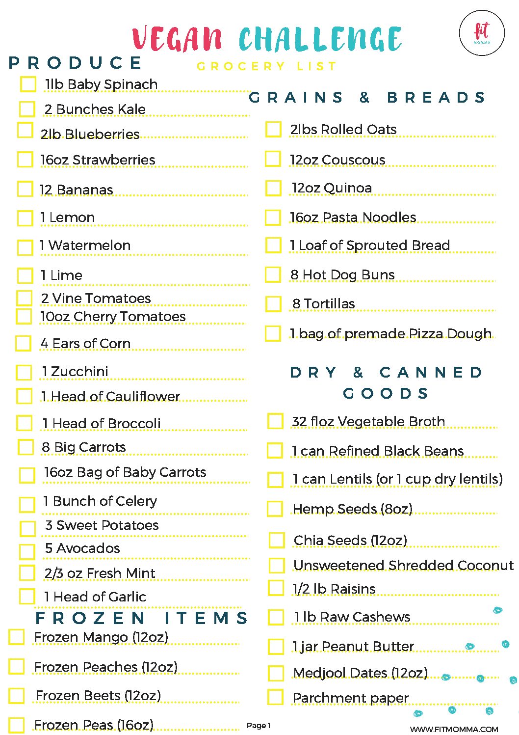 Grocery List Vegan Challenge 1 Pdf FitMomma   Grocery List Vegan Challenge 1 Pdf 